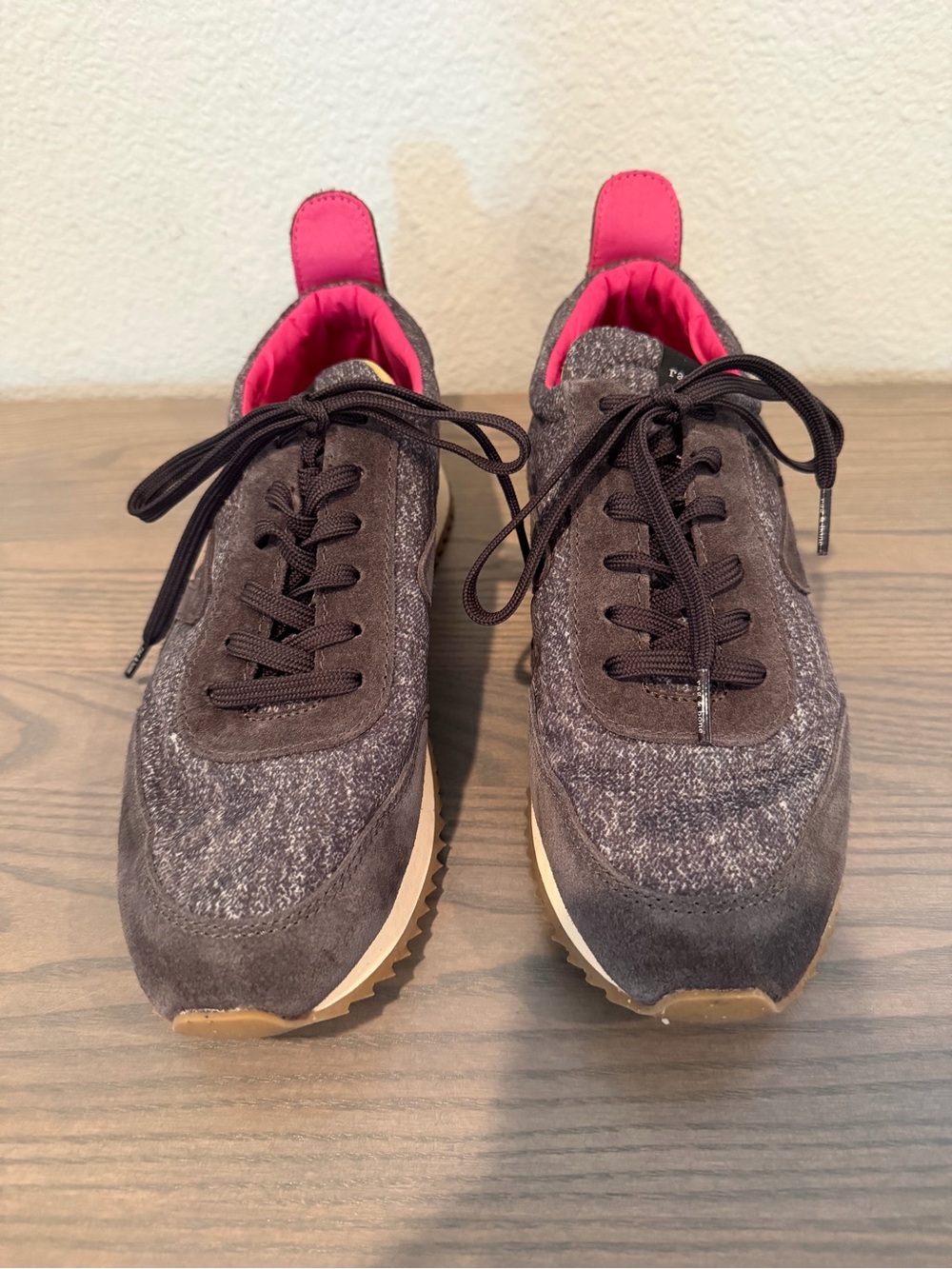 Women's Rag & Bone Grey Suede & Textile Sneaker with Pink Lining
